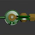 Industrial Pressure Gauge Device With Silver Cylinder Green Base Red Knob And Brass Fittings