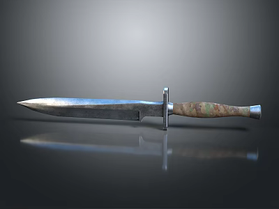 Sharp Tactical Knife With Metal Blade Camouflage Handle And Dark Surface Reflection 3d model