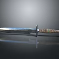 Sharp Tactical Knife With Metal Blade Camouflage Handle And Dark Surface Reflection