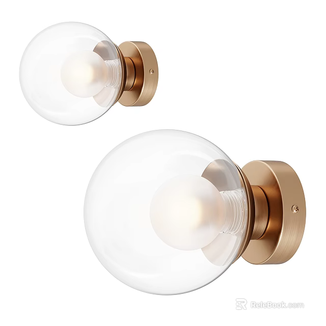 Modern Wall Lamps With Spherical Glass Shades And Brass Bases Emitting Warm Light 3d model 