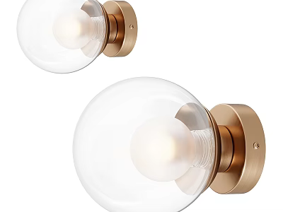 Modern Wall Lamps With Spherical Glass Shades And Brass Bases Emitting Warm Light 3d model