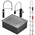 Modern Stainless Steel Kitchen Sink with Square Design and Colorful Faucets