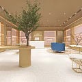 Modern Elegant Boutique Interior With Pink Shelves Gold Decor White Floor And Green Plant