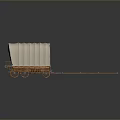 Vintage Covered Wagon With White Canvas Wooden Frame Wheels And Attached Hitch Pole