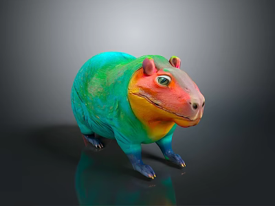 Vibrant Colorful Capybara Figurine With Green Blue Yellow And Pink Tones 3d model