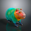 Vibrant Colorful Capybara Figurine With Green Blue Yellow And Pink Tones