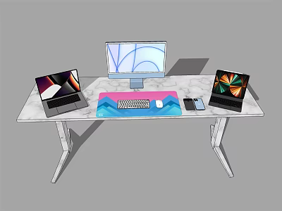 Modern Computer Workstation Setup With Desktop Monitor Laptops Keyboard Mouse And Smartphone 3d model