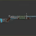 Vintage Shotgun With Blue Green Brown Design Wooden Handle And Metal Barrel On Black Background