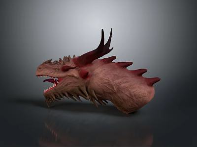 Game Movie Character Dragon Head With Red Brown Skin Horns And Sharp Teeth 3d model