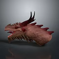 Game Movie Character Dragon Head With Red Brown Skin Horns And Sharp Teeth