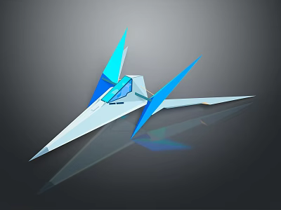 Abstract Geometric Sculpture With Blue And White Polyhedral Structure And Reflective Surface On Dark Background 3d model