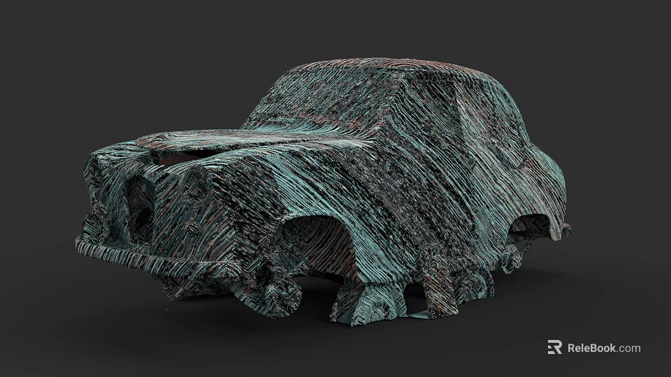 Artistic 3D Car Sculpture With Textured Bronze Finish And Unique Abstract Design 3d model 