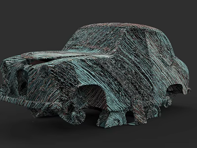 Artistic 3D Car Sculpture With Textured Bronze Finish And Unique Abstract Design 3d model