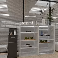 Modern White Entryway Cabinet And Side Cabinet With Open Shelves Decorative Bowls Green Plants