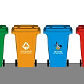 Public Facility Colorful Trash Bins with Various Waste Sorting Signs 3d model