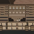 Luxury Wine Cellar Interior With Wooden Wine Racks Arranged Bottles And Oak Barrels