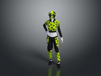Yellow And Black Patterned Sporty Outfit With Hooded Top And Track Pants 3d model