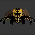 Yellow and Black Wasp 3D Model Creature with Horned Head Wings and Multiple Limbs
