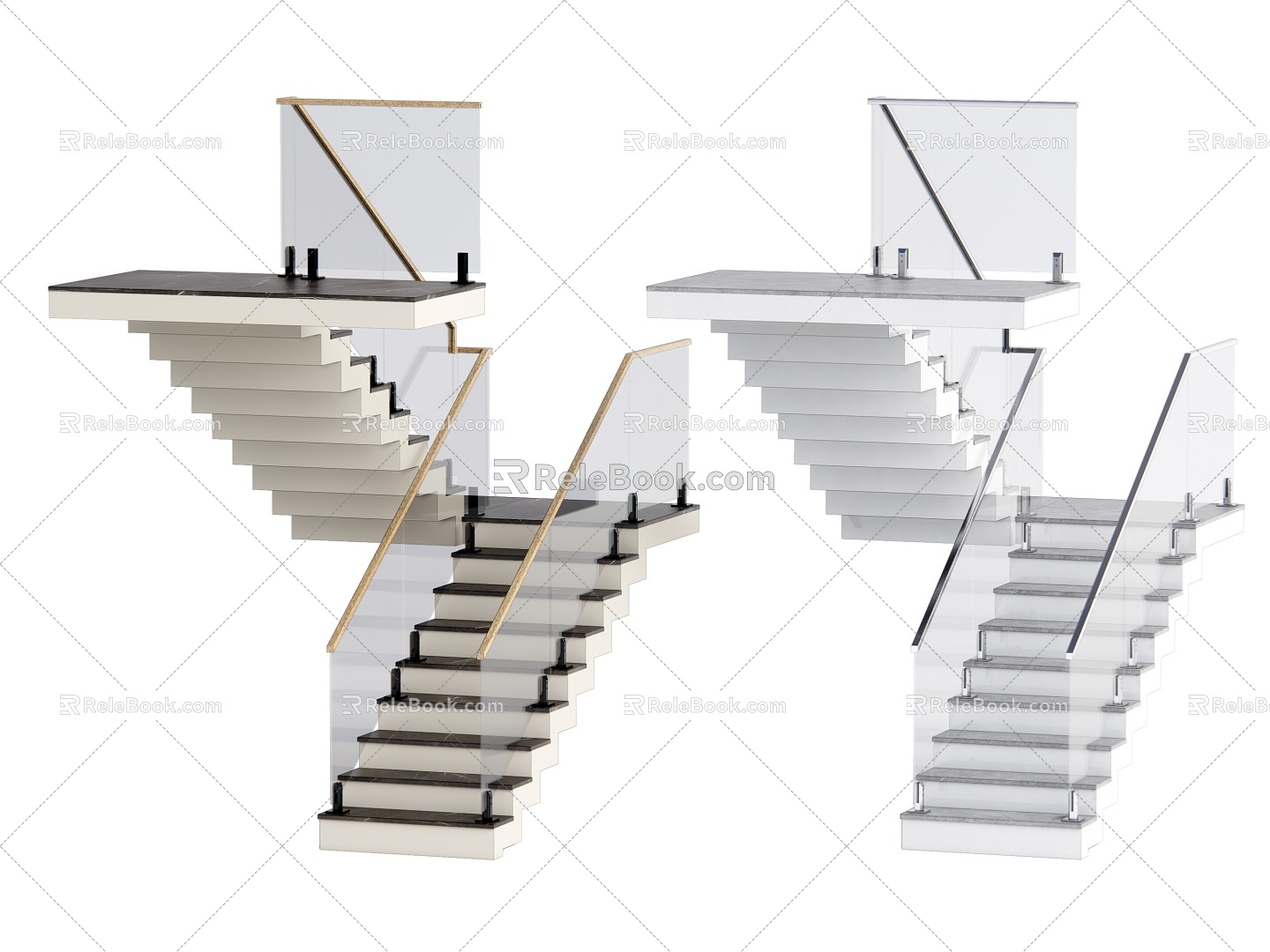 Glass Handrail Stairs 3d model