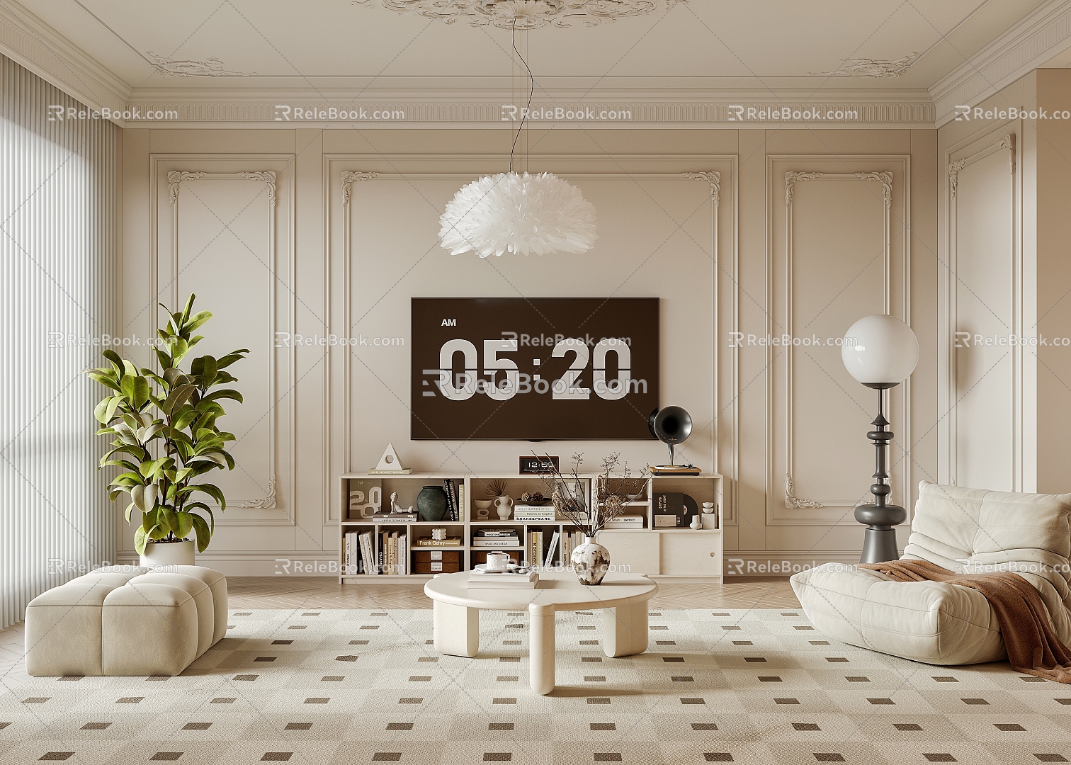 French Cream Living Room 3d model