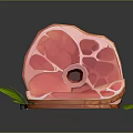 Fresh Ham Leg with Sliced Portions and Green Leaves on Dark Surface