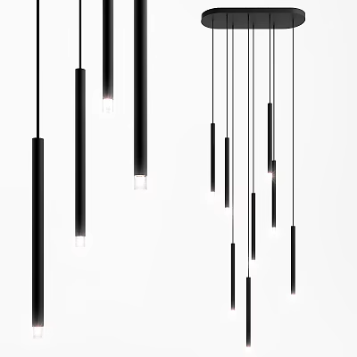 Modern Black Linear Pendant Lights Hanging In Contemporary Interior Design 3d model