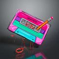 Vibrant Mixtape Cassette Tape With Pencil And Creative Retro Audio Equipment Design