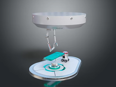 Medical Surgical Equipment with Circular Top Mechanical Arm and Green Operating Platform on Stable Base 3d model