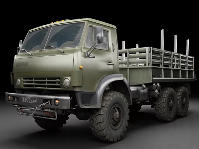 Military Green Cargo Truck Featuring Open Bed Six Wheel Setup And Front Face Design 3d model