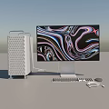 Modern White Mesh Desktop Computer With Colorful Monitor Keyboard And Mouse