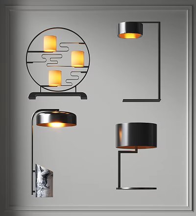 Stylish Modern Table Lamps With Black Metal Frames And Warm Light Sleek Design 3d model