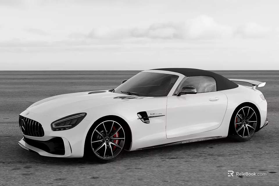White Mercedes AMG Convertible Sports Car Featuring Black Top And Sporty Exterior Design 3d model 