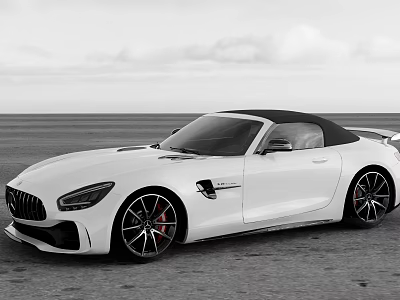 White Mercedes AMG Convertible Sports Car Featuring Black Top And Sporty Exterior Design 3d model