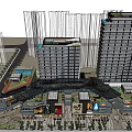 Modern Urban Commercial Complex with High Rise Buildings Retail Shops and Pedestrian Area