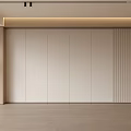 Modern Minimalist Feature Wall Design With Beige Panels And Vertical Lines In Interior 3d model