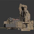 Ancient Stone Scene Component With Ruined Walls And Broken Stone Blocks