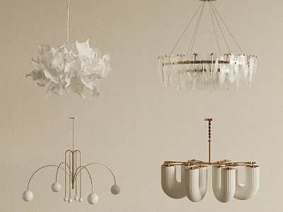 Stylish Chandeliers Featuring Floral Crystal Metallic and Cup Shaped Designs for Interior Decor 3d model