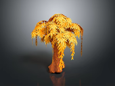 Yellow Leaf Decorative Tree with Brown Textured Trunk and Drooping Foliage 3d model