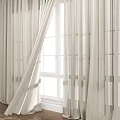 Elegant Light Beige Sheer Curtains Allowing Natural Light Through Window Panels 3d model