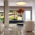 Elegant Modern Real Estate Sales Office Lobby With Polished Marble Floor And Large Panoramic Windows