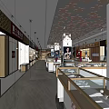Elegant Jewelry Store Interior Featuring Glass Display Cases And Decorative Ceiling Design