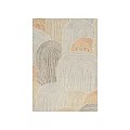 Modern Abstract Square Rug with Curved Striped Patterns and Neutral Beige Gray Tones