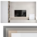 Modern TV Wall Design With Textured Panel TV Cabinet And Decorative Painting
