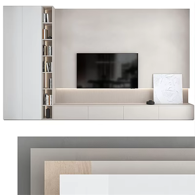 Modern TV Wall Design With Textured Panel TV Cabinet And Decorative Painting 3d model