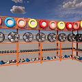 Industrial Equipment Storage Shelves With Multi Tier Display Of Colorful Tires And Black Rims
