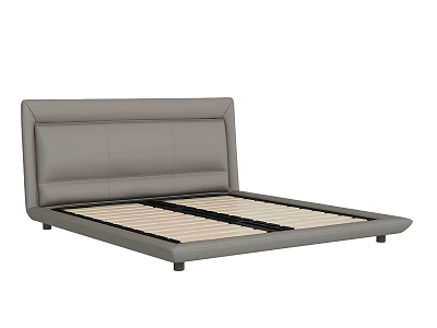 Modern Double Bed With Leather Headboard And Wooden Slats Support Frame 3d model