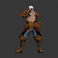 White Haired Warrior In Ornate Gold Red Armor With Muscular Build And Combat Stance