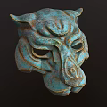 Turquoise Lion Mask With Horns And Textured Surface On Dark Background 3d model