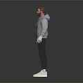 Digital Male Character Wearing Gray Hoodie Black Pants and White Shoes as