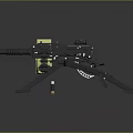 Black Military Machine Gun With Yellow Drum Magazine Tripod Stand And Scope